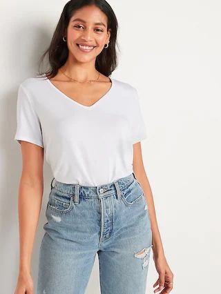 Short-Sleeve Luxe V-Neck T-Shirt for Women | Old Navy (US)