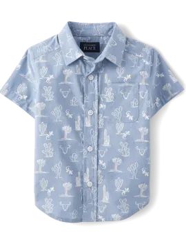 Baby And Toddler Boys Dad And Me Cactus Poplin Button Up Shirt | The Children's Place  - BLUE RIV... | The Children's Place