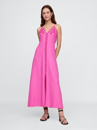 Linen-Blend Embroidered Halter Maxi Dress | Gap (CA)