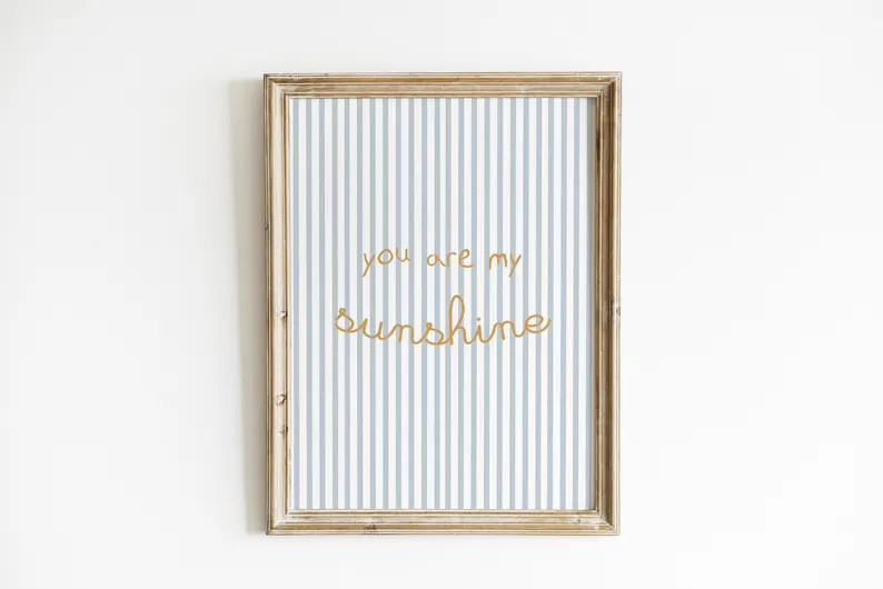 You Are My Sunshine Nursery Wall Art Blue Striped Boy Nursery Quote Minimalist Boho Nursery Decor... | Etsy (US)