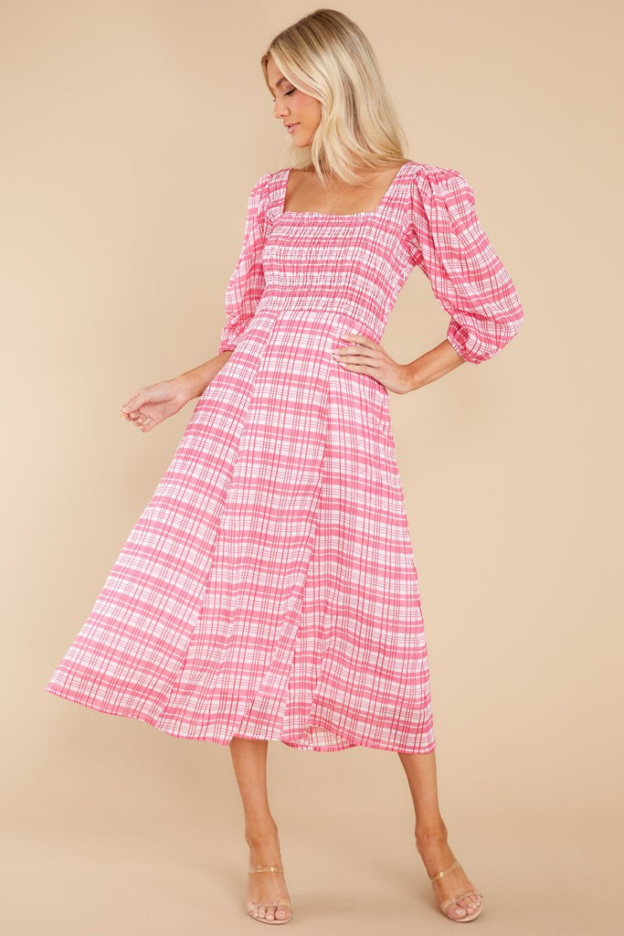 Bridget Country Plaid Pink Midi Dress | Red Dress 