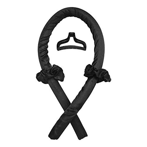 Heatless Curling Rod Headband No Heat Silk Ribbon Curling Rod Hair Roller Curls with Hair Claw Clip Lazy Natural Soft Wave DIY Hair Rollers Styling Tool for Sleep in Overnight (Black) | Amazon (US)