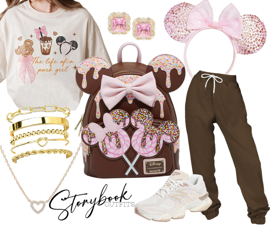 Meet Life of a Park Girl — the ultimate cozy-cute Disney snack day outfit 🍫🎀✨

“The life of a park girl” tee, sprinkle-drip Minnie Loungefly, blush sparkle ears, chocolate-brown joggers, comfy sneakers, and gold jewelry… this Storybook Outfit is perfect for snack hopping, long park days, and anyone who plans their trip around churros and treats 🤍 

 #LTKTravel