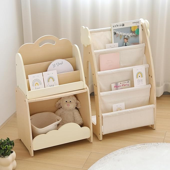 Kids Bookshelf with Storage, 3-Piece Modular Wooden Bookcase Organizer for Nursery, Bedroom, Play... | Amazon (US)