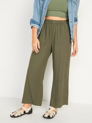 High-Waisted Linen-Blend Wide-Leg Pants for Women | Old Navy (US)