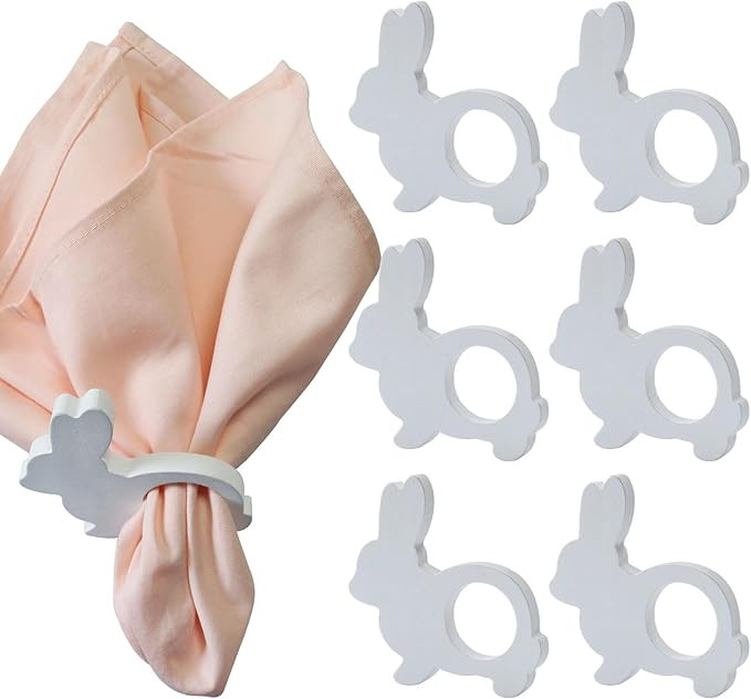 Wood Bunny Napkin Rings Set of 6 - Rustic Elegance for Easter and Year-Round Celebrations, Adorab... | Amazon (US)