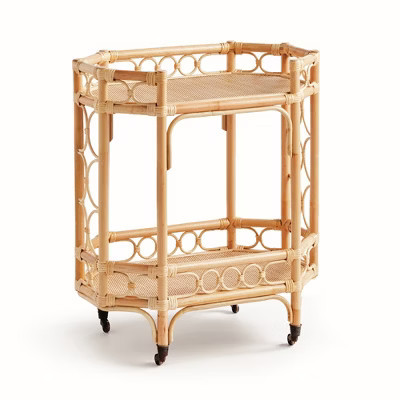 Plum & Post 17"x 32.25" Raelyn Rattan Luxury Premium Rolling 2-Tiered Decorative Bar Cart | Target