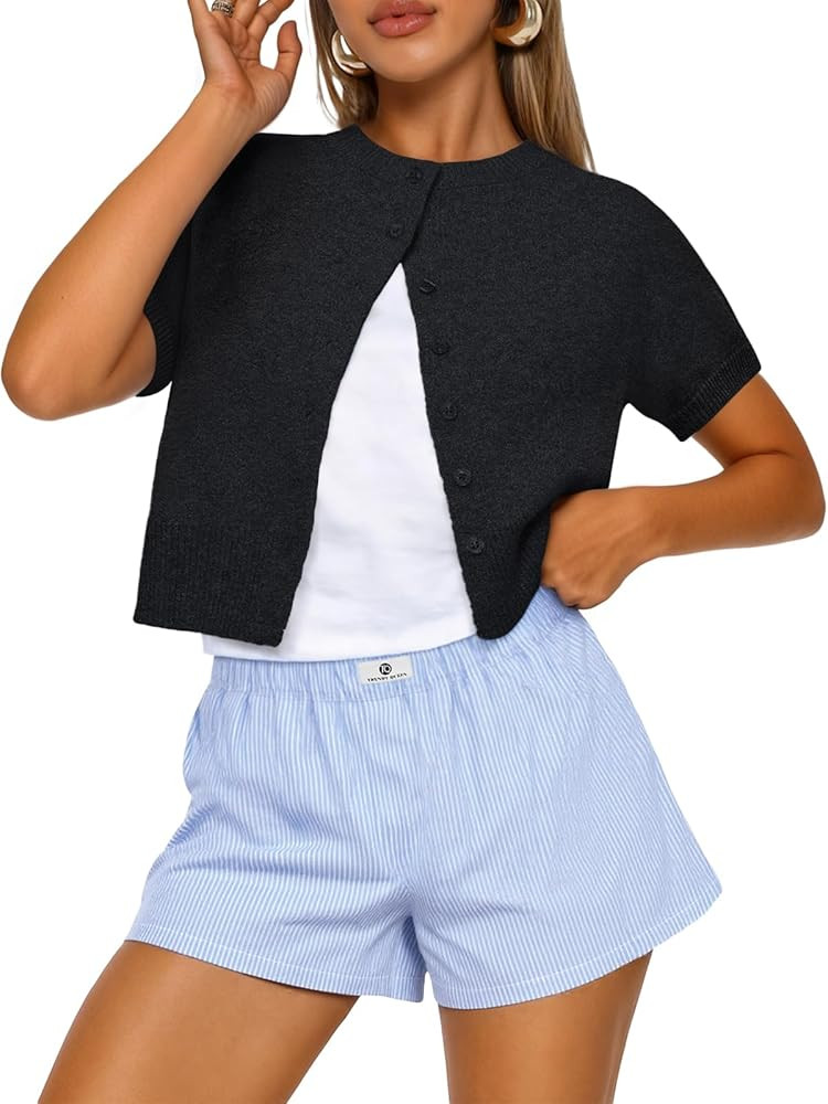 Trendy Queen Cropped Short Sleeve Cardigan Sweaters for Women Summer Lightweight Spring Outfits Y... | Amazon (US)