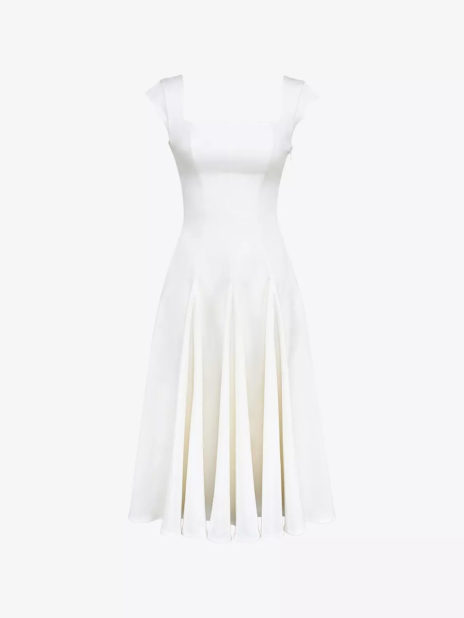 Raisa Square-Neck Twill Woven Midi Dress | Selfridges