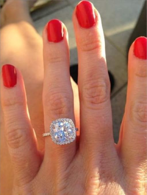 Xiaomei 925 Sterling Silver Cushion Cut 4ct AAA Halo Solitaire Engagement Ring Cushion Cut Halo S... | Amazon (US)