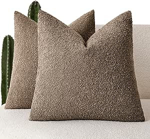 Foindtower Pack of 2, Decorative Textured Boucle Throw Pillow Covers Neutral Accent Solid Pillow ... | Amazon (US)