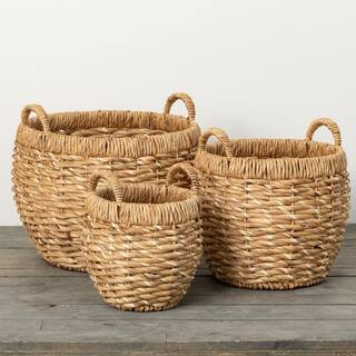 12.5 in., 14.5 in. and 15.75 in. Chunky Woven Basket - Set of 3; Brown | The Home Depot