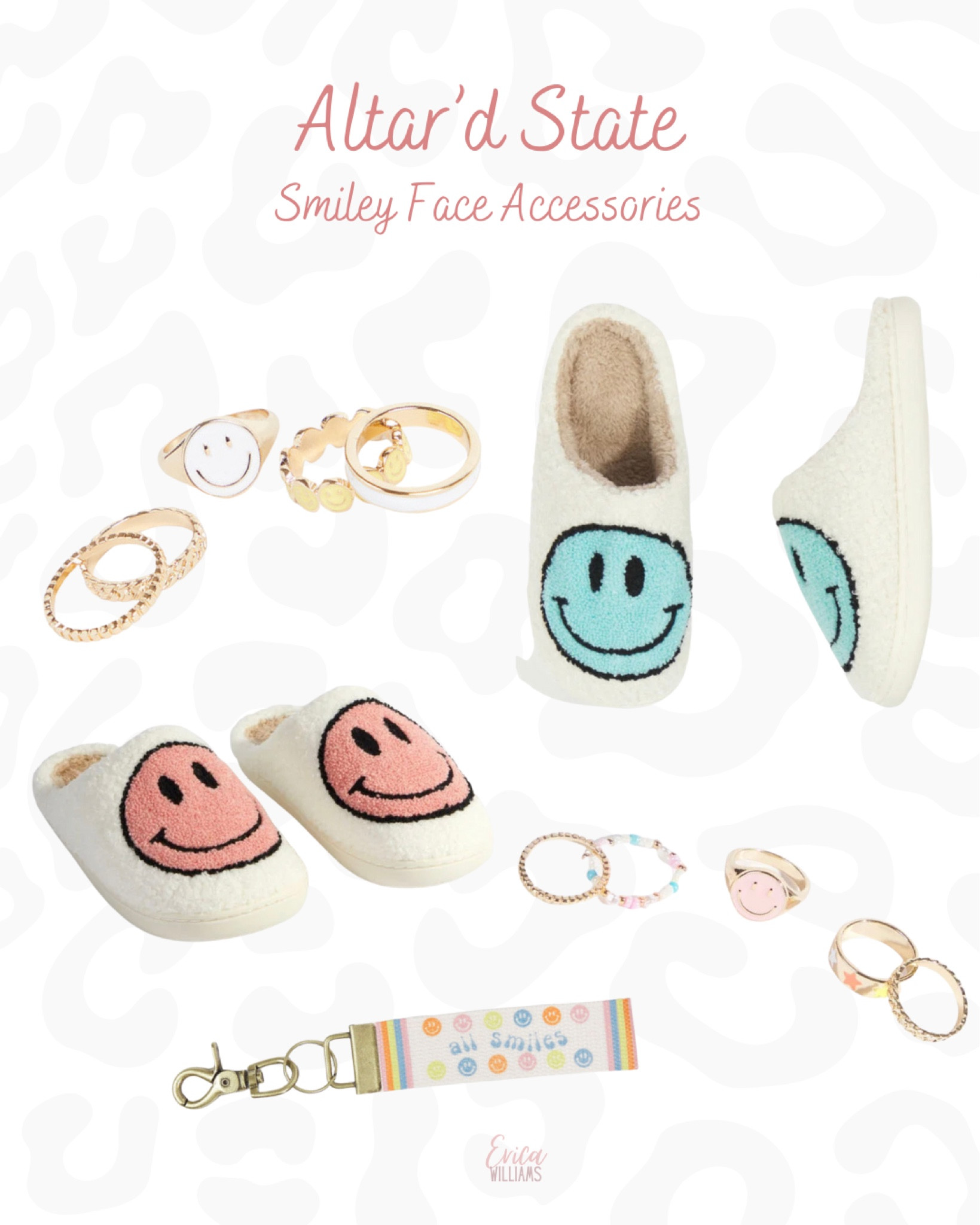 Altar’d State smiley face trend. Smiley face accessories. Smiley face slippers. Smiley face rings. Smiley face bedroom shoes  

#LTKstyletip #LTKGiftGuide #LTKSale