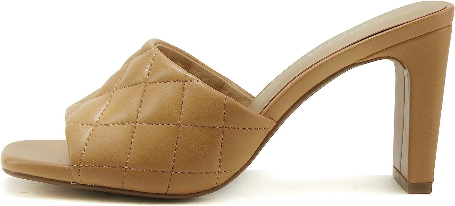 Soda JITTER ~ Women Slip On Flat Heel Squared Toe Diamond Quilted Fashion Sandal | Amazon (US)