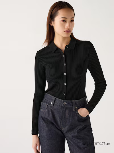 Merinowolle Strickjacke (gerippt, Polokragen) | UNIQLO (DE)