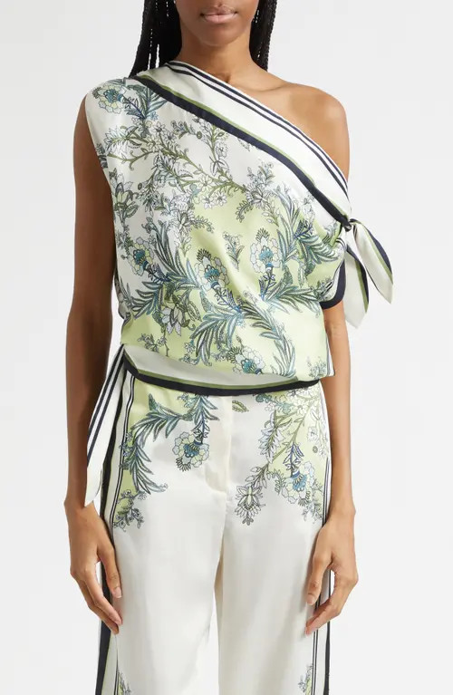 Veronica Beard Tari One-Shoulder Scarf Top in Light Pistachio Multi at Nordstrom, Size X-Small | Nordstrom
