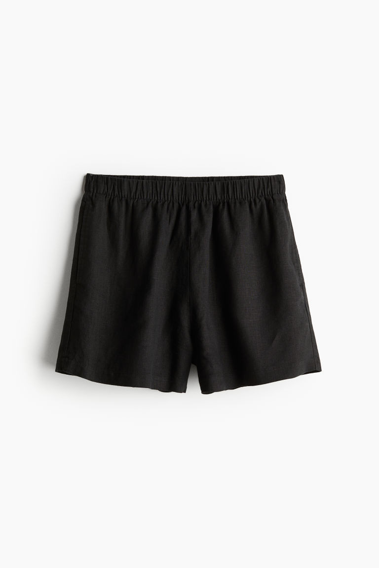H & M - Pull-on Linen Shorts - Black | H&M (US + CA)