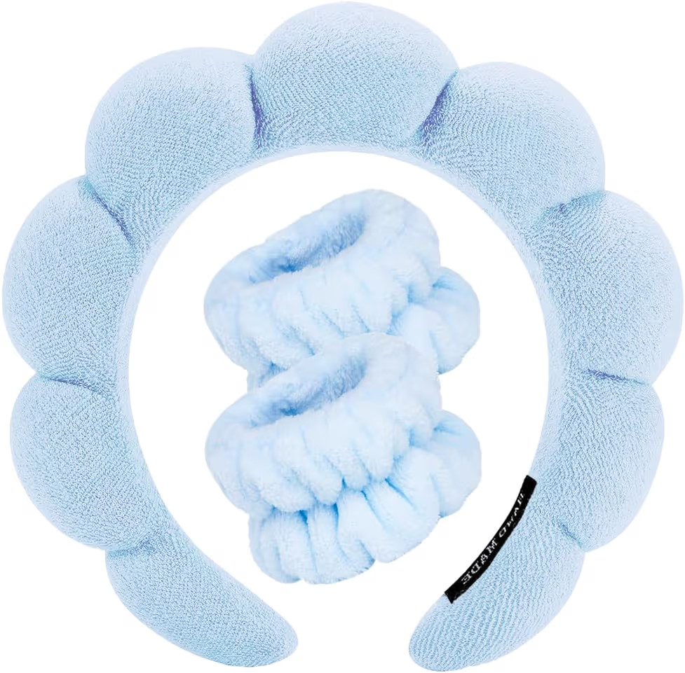 Spa Headbands for Washing Face Wristband Set Sponge Makeup Skincare Headband Wrist Towels Bubble ... | Amazon (US)