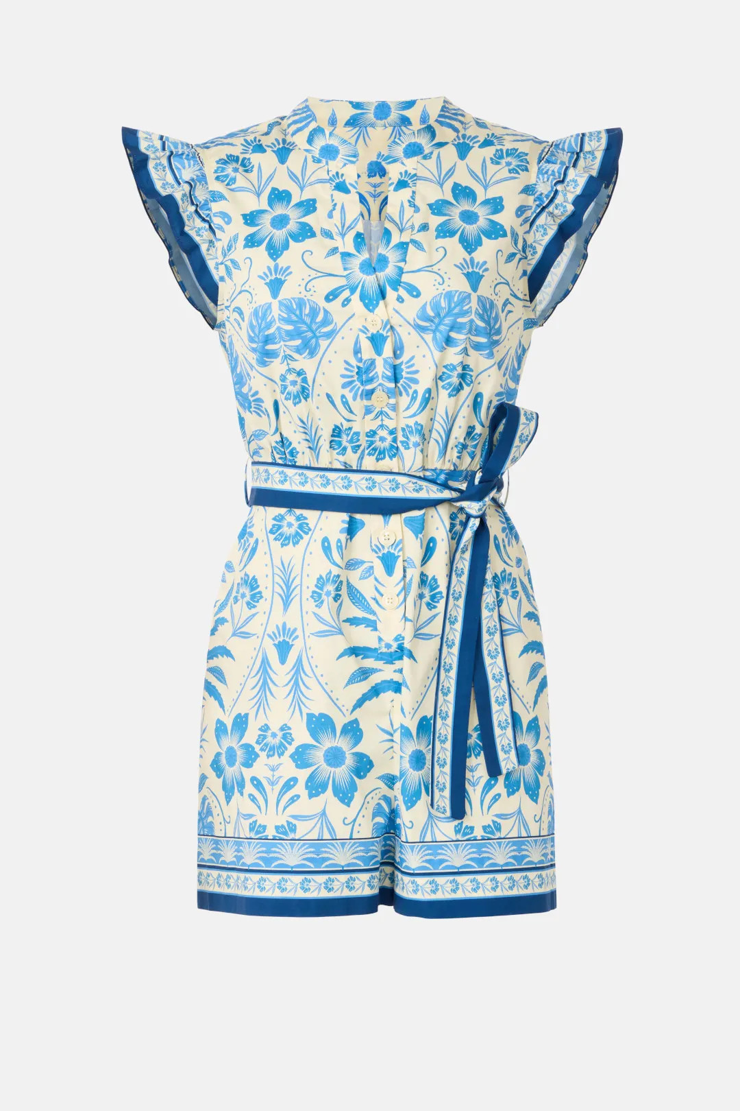 Belted Flutter Sleeve Romper | Rent the Runway