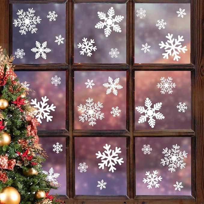 LUDILO 135Pcs Christmas Window Clings Snowflakes Window Decals Static Window Stickers for Christm... | Amazon (US)