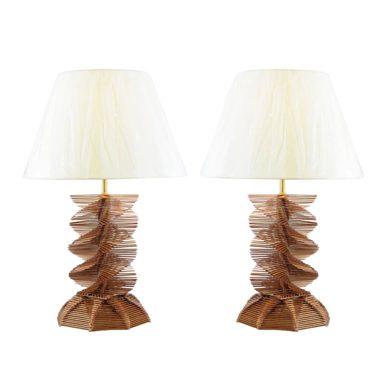 Restored Vintage Popsicle Stick Helix Lamps - a Pair | Chairish