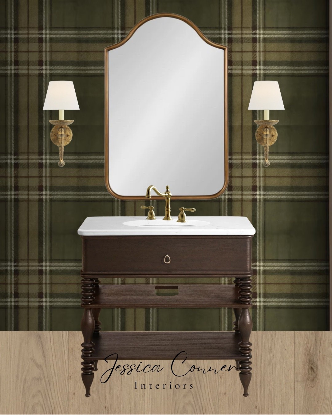 A powder bathroom that is UNEXPECTED, in the best way possible. This design leans classic with plaid wallpaper, brass fixtures , and a furniture style vanity. Small spaces are the best way to showcase your personality!! 

#LTKHome