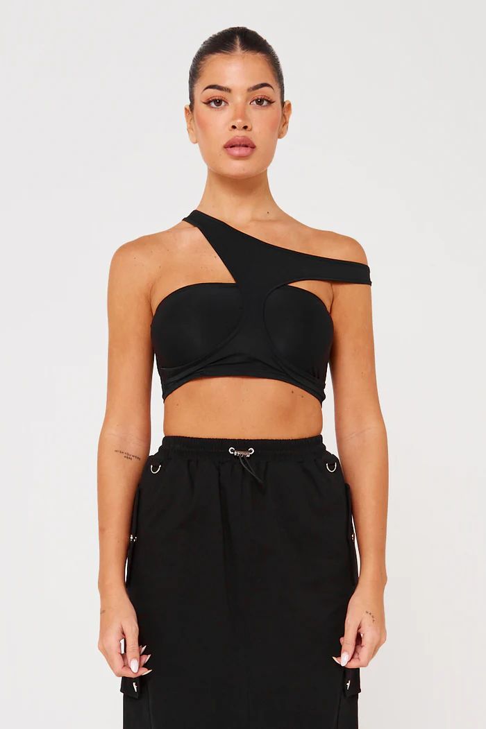 Black One Shoulder Detail Crop Top | Luxe to Kill