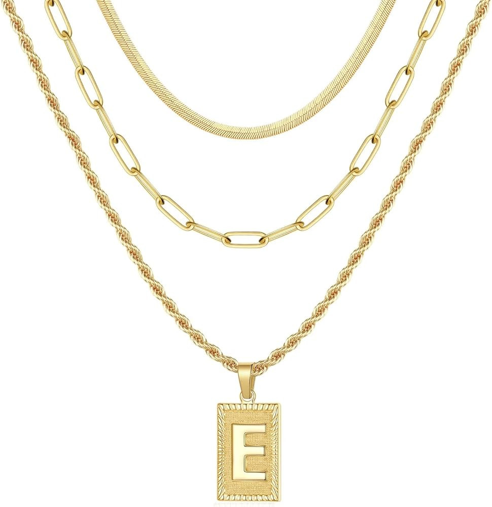 Layered Initial Necklaces for Women, 14K Gold Plated Layering Paperclip Chain Snake Choker Neckla... | Amazon (US)