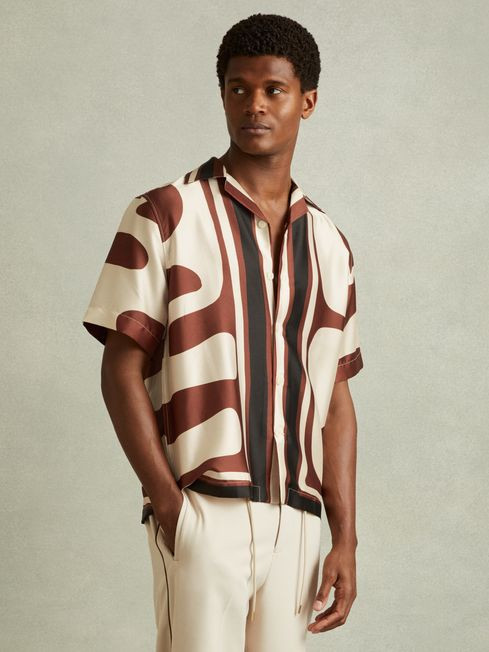 Relaxed Printed Cuban Collar Shirt | Reiss UK