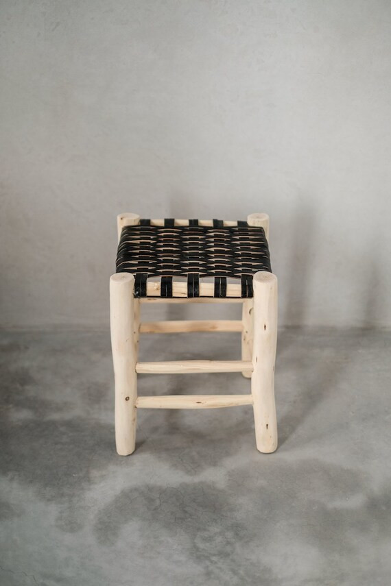 Black Moroccan Leather Stool | Etsy | Etsy (US)