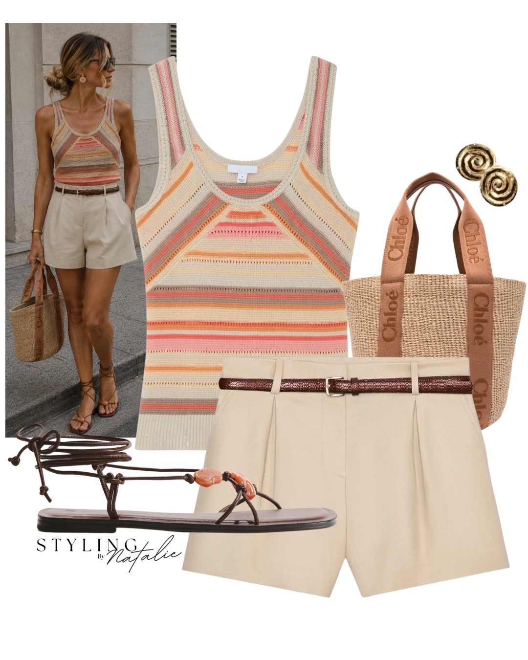 Summer outfit ❤️‍🔥
Stripe knit scoop neck vest, tailored belted Bermuda shorts, Chloe raffia basket tote bag, beaded lace up sandals. 
Zara, Reiss, vacation look, casual chic.

#LTKsummer #LTKeurope #LTKuk