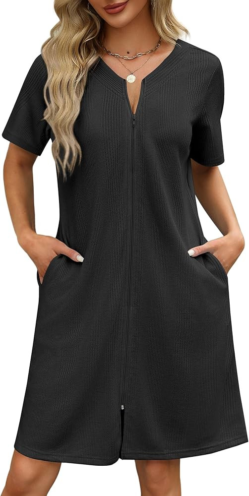 Ekouaer Women Zipper Robes Waffle Short Bathrobe Lightweight House Coat with Pockets Soft Nightgo... | Amazon (US)