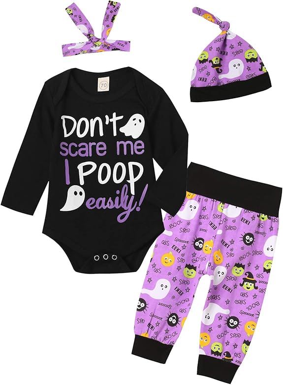 4Pcs Halloween Outfit Set Baby Boys Girls Funny Romper | Amazon (US)