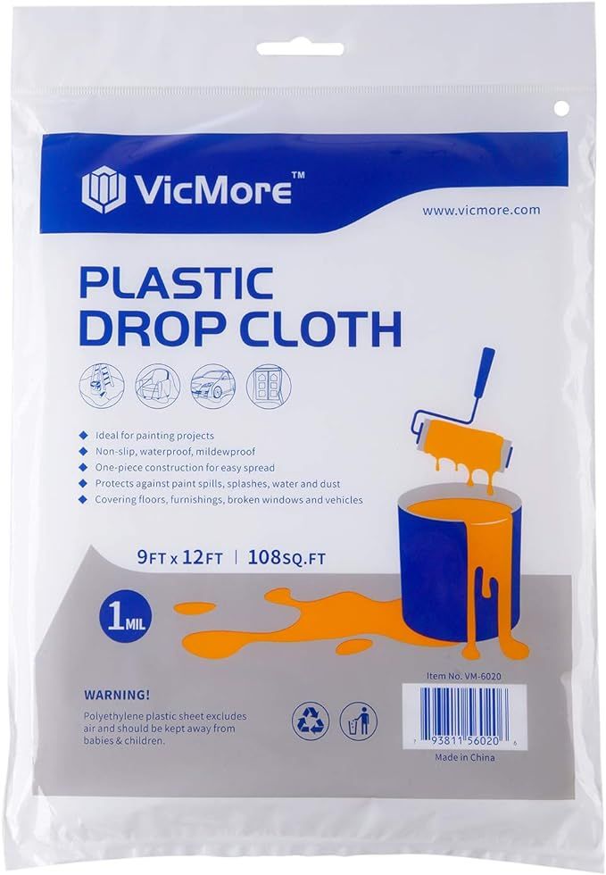 VICMORE All-New Painters Plastic Drop Cloth 9 Feet by 12 Feet Plastic Painting Tarp Waterproof Pl... | Amazon (US)