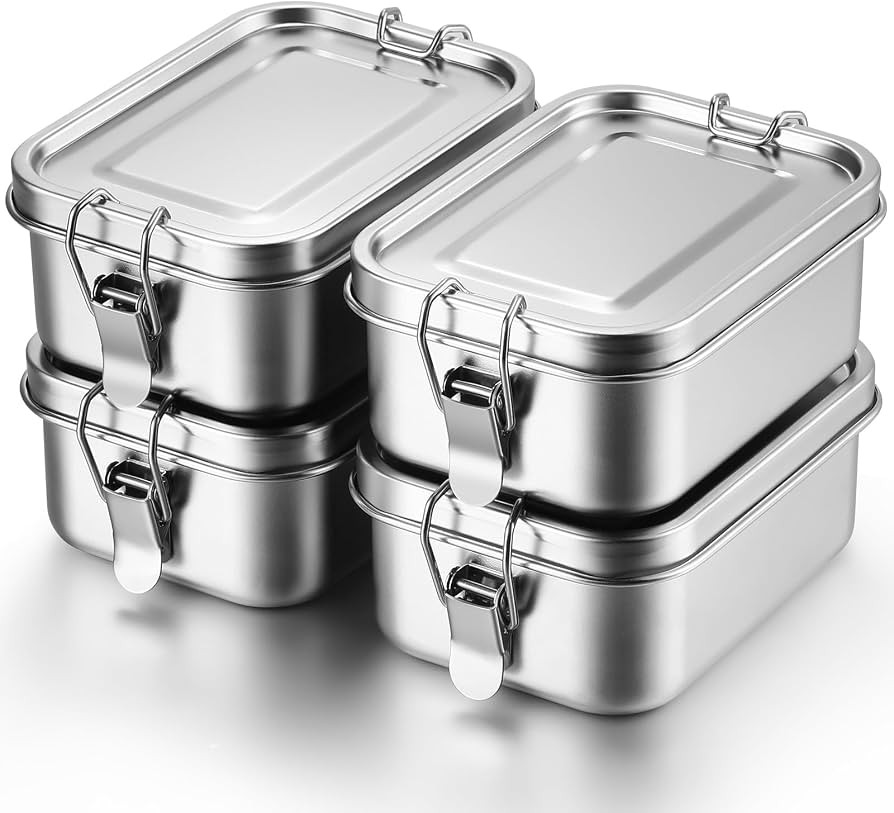 Umigy 4 Pcs Stainless Steel Food Containers Metal Bento Lunch Box Stainless Steel Food Storage Co... | Amazon (US)