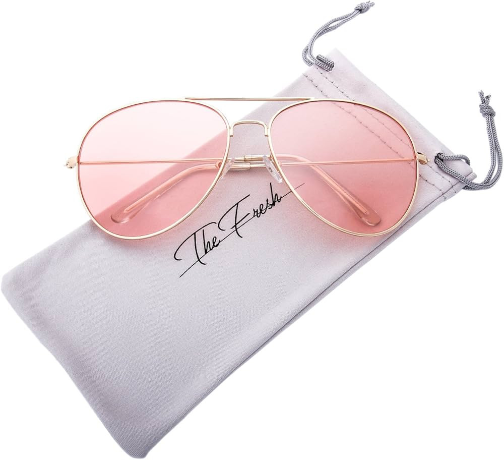 The Fresh Classic Aviator Frame Light Color Lens XL Oversized Sunglasses Gift Box | Amazon (US)
