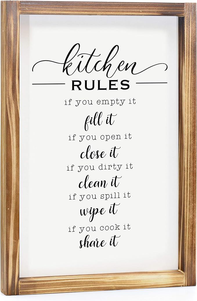 Kitchen Rules Sign - Farmhouse Kitchen Decor, Kitchen Wall Decor, Rustic Home Decor, Country Kitc... | Amazon (US)