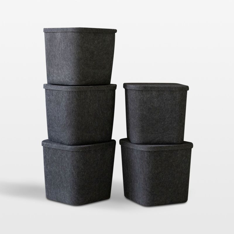 Sortjoy Original Carbon Sculpted Storage Bin with Lid, Set of 3 | Crate & Barrel | Crate & Barrel