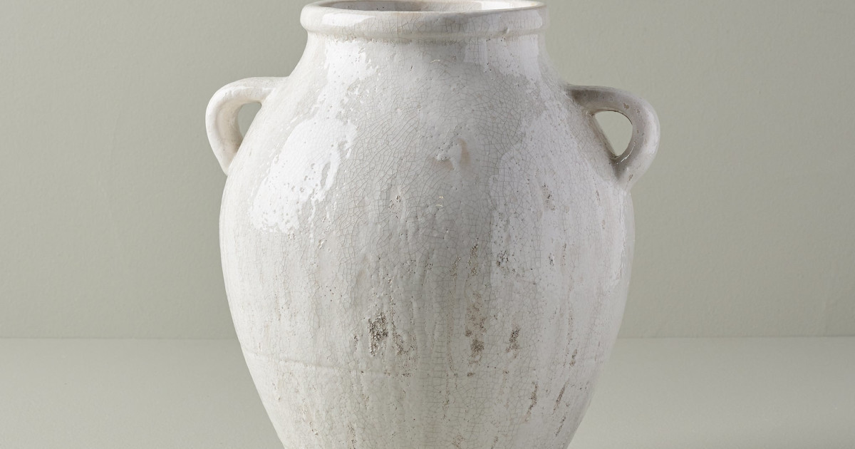 Oversized Distressed White Crackle Vase | Magnolia