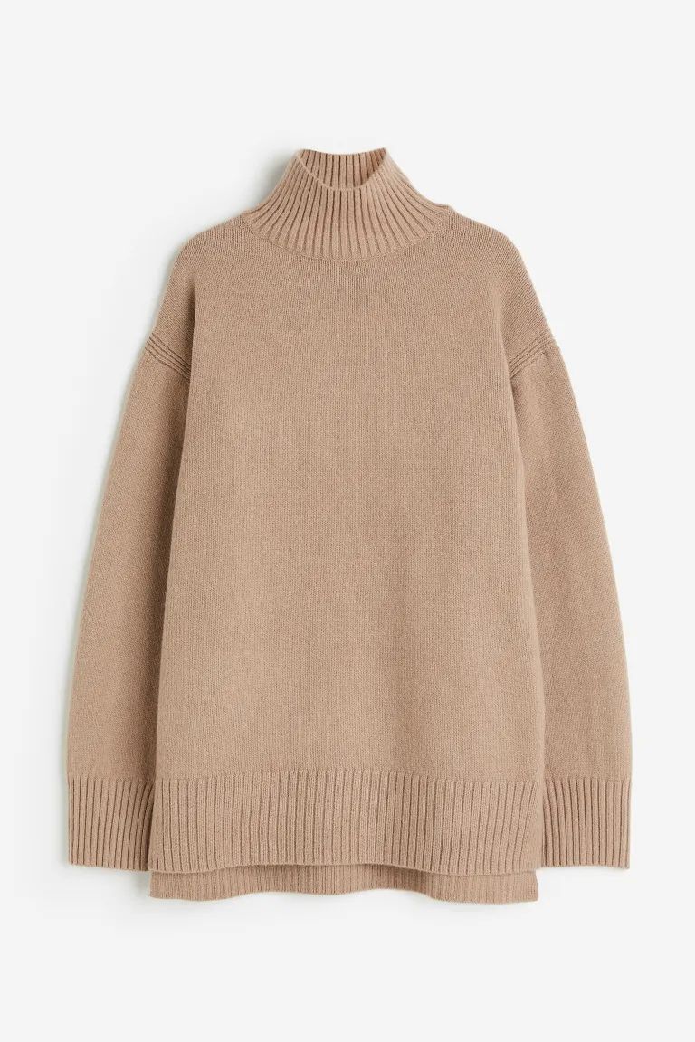 Oversized polo-neck jumper - Dark beige - Ladies | H&M GB | H&M (UK, MY, IN, SG, PH, TW, HK, KR)
