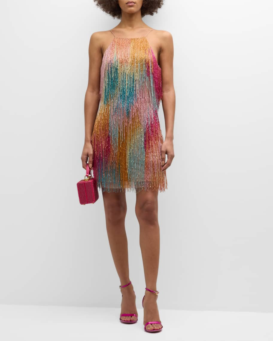 Bead-Fringe Halter Mini Dress | Neiman Marcus