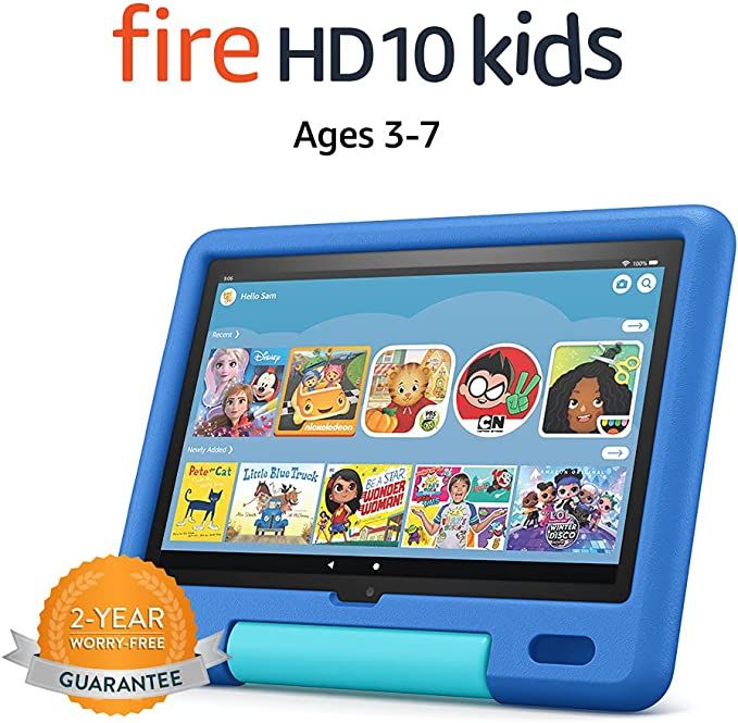 Fire HD 10 Kids tablet, 10.1", 1080p Full HD, ages 3–7, 32 GB, Sky Blue | Amazon (US)