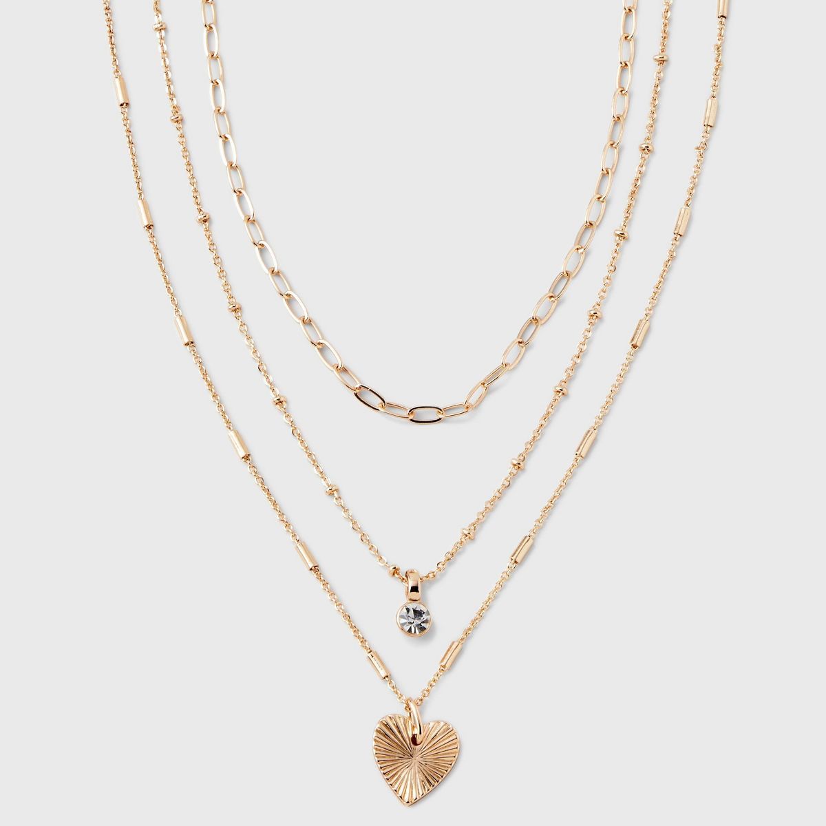 Gold 3 Row With Textured Heart Necklace - A New Day™ Gold | Target