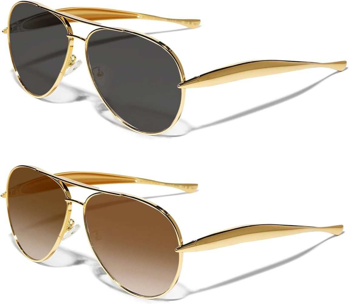 Retro Gold Aviator Sunglasses for Women Men, 2025 Metal Oversized 70s Aviators Sun Glasses | Amazon (US)