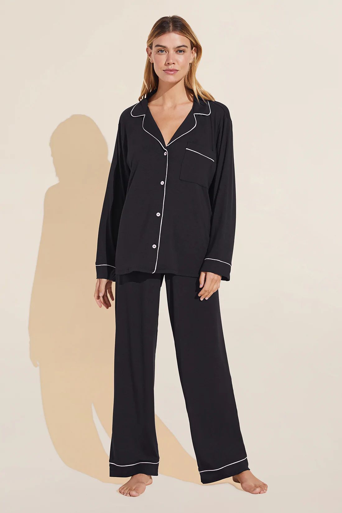 Gisele TENCEL™ Modal Long PJ Set - Black/Sorbet Pink - Eberjey | Eberjey