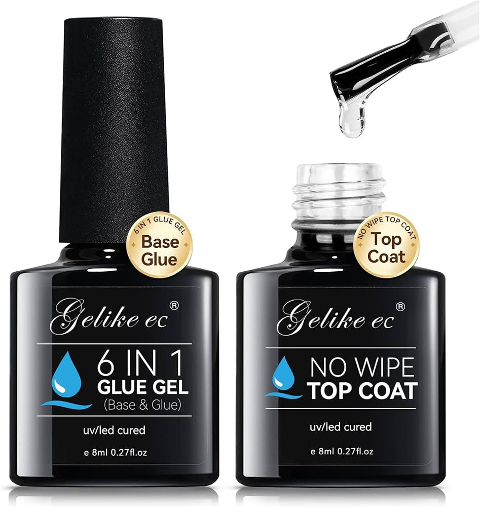 gelike ec 6 in 1 Nail Glue Base Gel and Top Coat Kit 2PCS for Nail Polish, Base Gel Nail Glue No ... | Amazon (US)