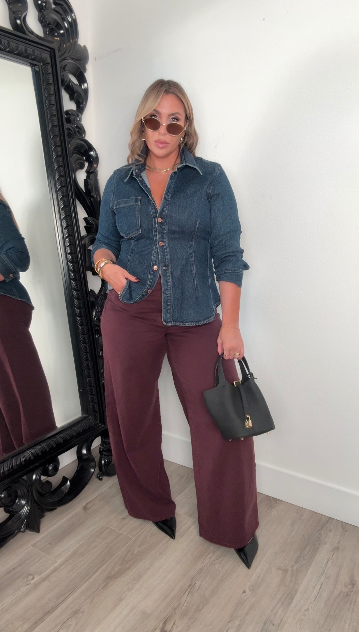 Midrise elevated casual 

top L (has stretch) 
midrise jeans 31L (12) has stretch (35 inch inseam)

#LTKTall #LTKMidsize #LTKStyleTip