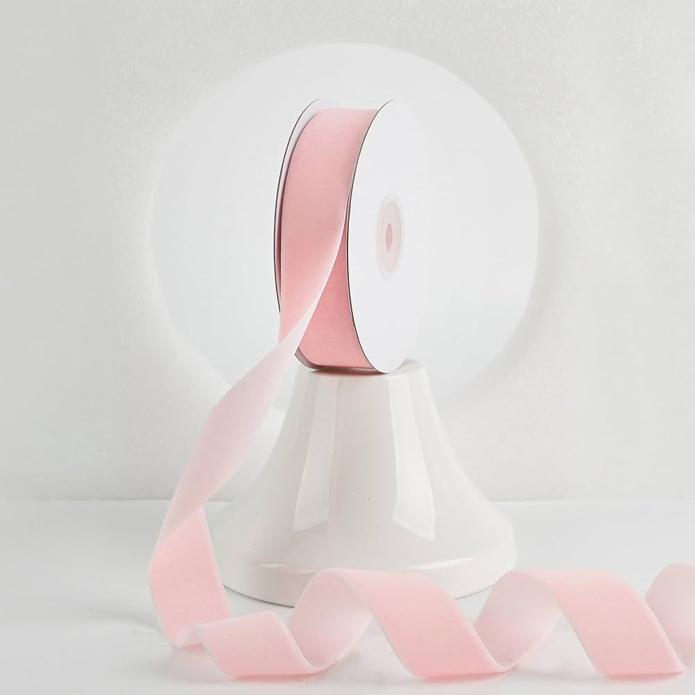 MEEDEE Light Pink Velvet Ribbon 1 Inch Single Face Nylon Velvet Ribbon 2 Rolls 20 Yards Pink Velv... | Amazon (US)