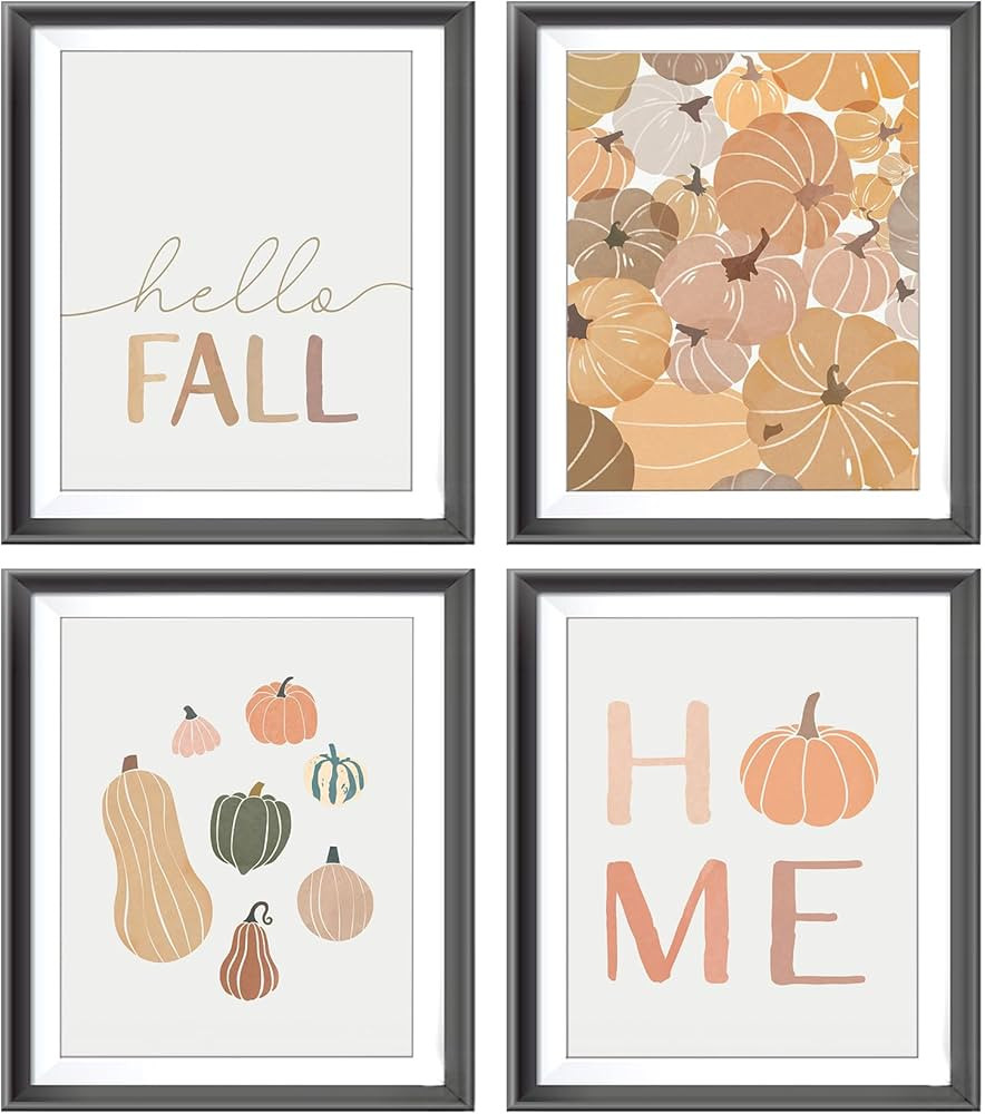 Rustic Vintage Hello Fall Pumpkin Harvest Home Thanksgiving Poster Prints for Home Farmhouse Kitc... | Amazon (US)
