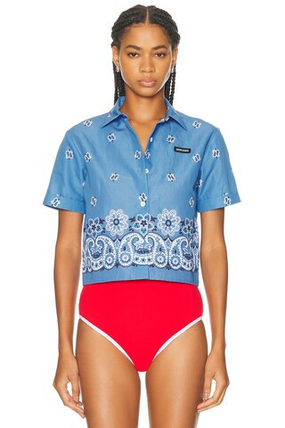 Miu Miu Short Sleeve Shirt in Blue | FWRD 